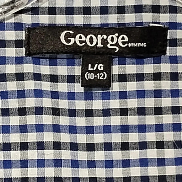 George Kids NWOT Blue/White/Black Plaid Long Sleeve Button Up Shirt Size L 10-12 - Picture 3 of 11
